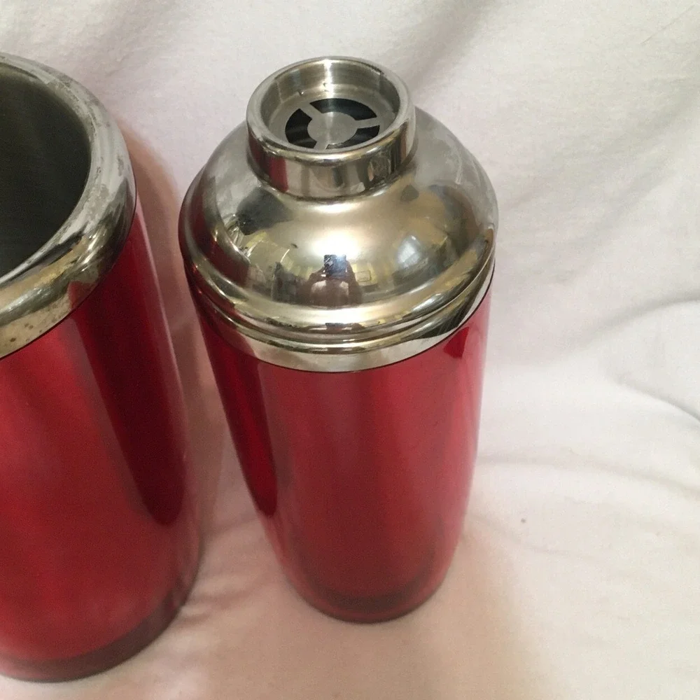 Bar Set Wine Chiller‎ Cocktail Shaker Ice Bucket Red Acrylic S.Steel Valentines
